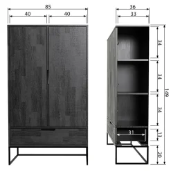 Wandkasten<WOOOD Wandkast Silas Zwart - 85x149x36 cm