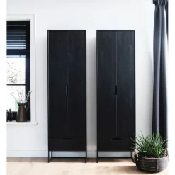Wandkasten<WOOOD Wandkast Silas Zwart - 60x210x36 cm